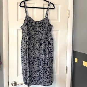 Navy and white paisley dress